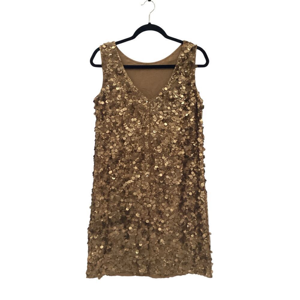 Marchesa Notte Gold Sequin Sleeveless Shift Dress 100% Silk‎ 90's Vintage Size 2 - Picture 6 of 9
